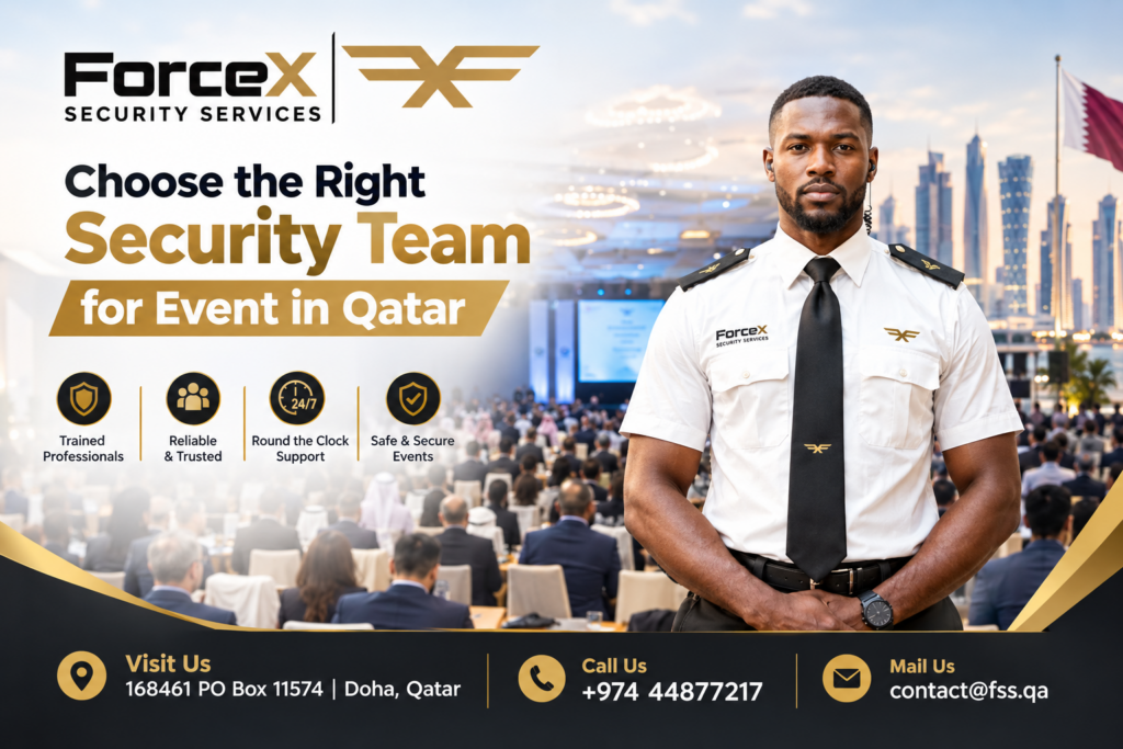 Choose Professional security team for event in Qatar managing guest access at a Doha event by ForceX Security Services
